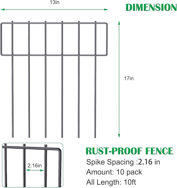 10 Pack Animal Barrier Fence, 17 Inch(H) X 10 Ft(L) Decorative Garden Fencing for Garden.