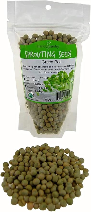 Green Pea Sprouting Seed - 8 Oz - Handy Pantry Brand - Green Pea for Sprouts, Garden Planting, Cooking, Soup, Emergency Food Storage, Vegetable Gardening Product Name