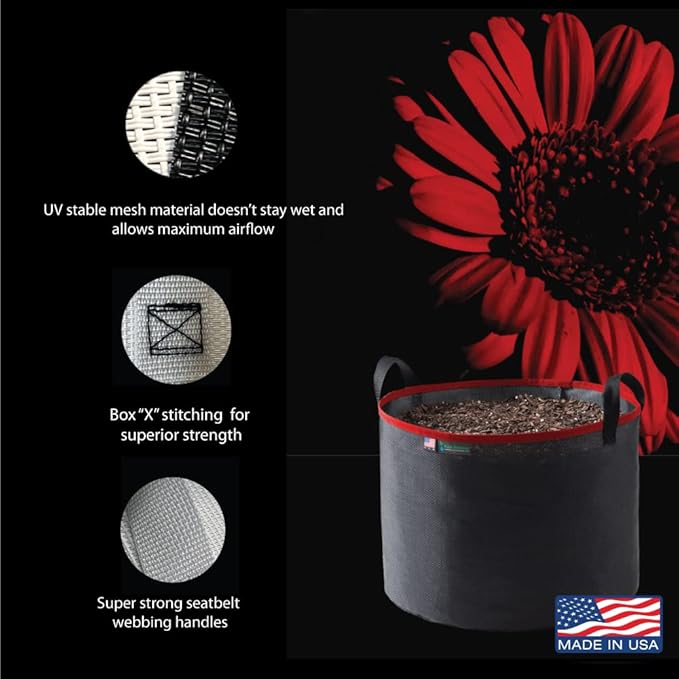 Grow Bag 10 Gallon, Planting Pots - Colorful Plant Grow Bags Pots Gardening Vegetable - Air Pruning Mesh Fabric Plant Container - (Black/Red)