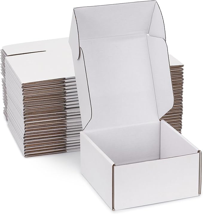 Small Shipping Boxes 8x8x4 Inch (25 Pack) - Sturdy White Corrugated Cardboard Boxes for Small Business, Ecommerce, Mailing & Packaging | Recyclable Gift & Storage Boxes