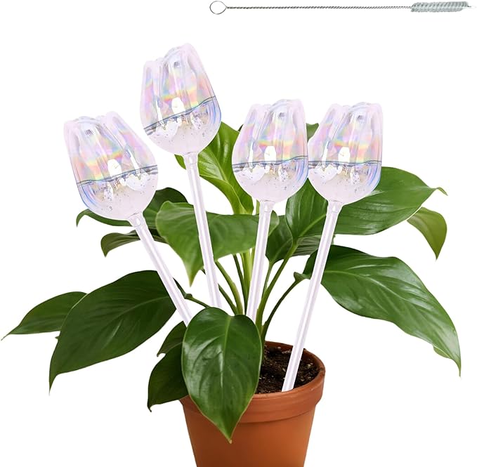 Tulip Self Watering Globes, 4 Pcs Plant Watering Devices for Vacation, Glass Watering Bulbs for Indoor Outdoors Plants