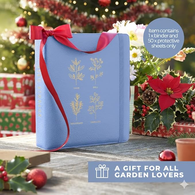 WILDGOOSE Seed Storage Organizer Binder - Seed Packet Organizer with 50 Pack Sheet Protectors That Stores 200 Seed Envelopes. (Blue)