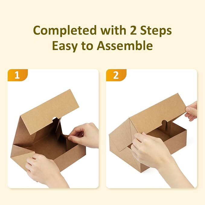 Eupako Cookie-Boxes-with-Window-8x6x2.5-Inhces-25pcs-Auto-Popup-Brown-Treat-Boxes for Bakery, Donuts, Candy, Pastry, Cupcakes, Biscuits, Chocolate Strawberries