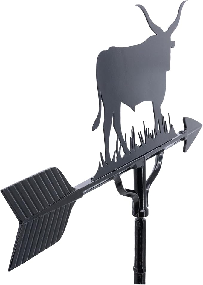 Montague Metal Products Bull Weathervane - 15 Ornament Colors Available - Roof Mount Included (4 to Choose from) - Longhorn Bull Weathervane