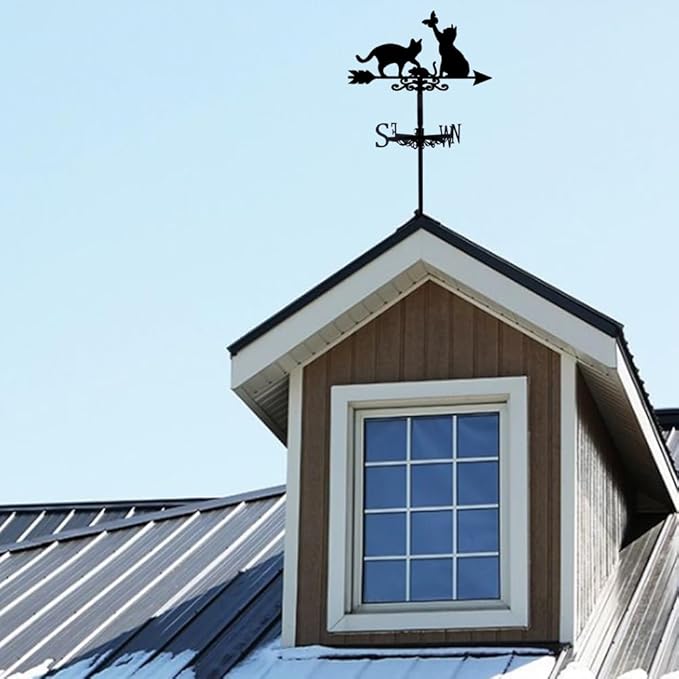 SUPERDANT Cats Weather Vane Cat Butterfly Wind Vanes for Yard Meadow Metal Weathervane Roof Mount for Gardens Outside Black Weathervanes Farmhouse Farm Barn Sheds Patio Decorations Gifts