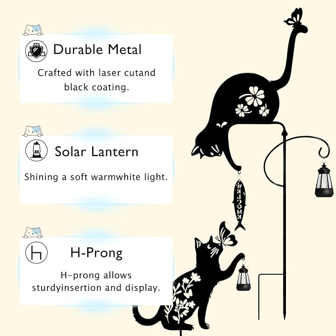 2Pack Cat Solar Lights Outdoor Garden, Black Cat Garden Decor, Black Cats Outdoor Decorations with Solar Lantern, Unique Gift for cat Lovers,Christmas Birthday Gifts for Women Mom and Grandma