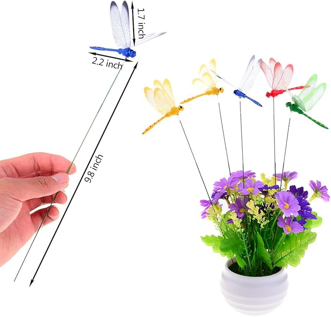 60Pcs Dragonfly Decoration Stakes 3D Dragonfly Artificial Garden Ornaments Dragonflies Patio Decoration Dragon Fly Garden Stakes for Indoor Outdoor Garden Birthday Wedding Party Decor