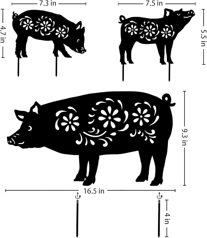Pig Metal Garden Stakes Decorative,Pig Gifts for Women/Men/Pig Lovers Gifts,Black Pig Silhouette Statues Garden Decor for Outside,Outdoor Decor,Yard Art,Patio,Lawn Ornaments