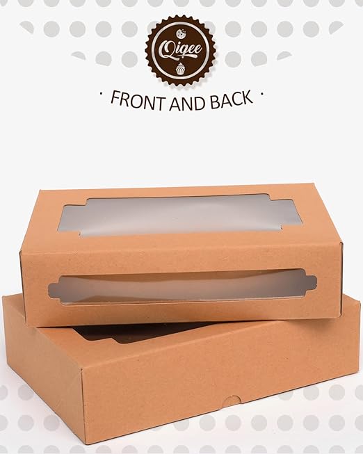 qiqee 36Packs Auto-pop up Kraft Cookie Boxes for Gift Giving 8x5.3x2 inch Brown Treat Box with Window One Second Folding Bakery Box for Donuts Candies and Biscuit