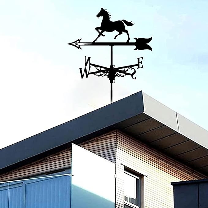 Weather Vane Cast Iron Weather Vane Galloping Wild Horse Ornament Wind Direction Indicator Tool with Anti-Rust Coating Professional Measuring Tool Easy to Assemble