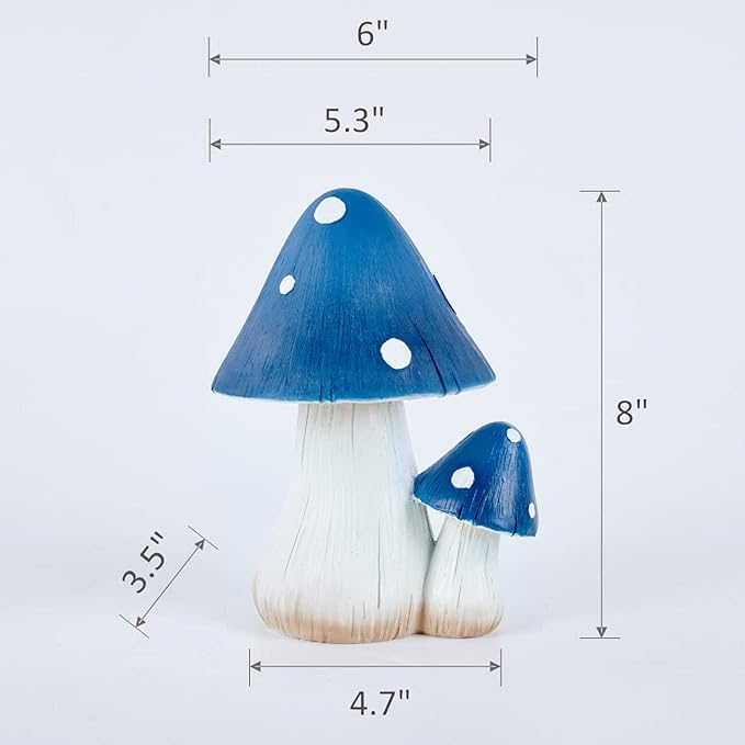 Mushroom Decor Fairy Garden Accessories - Outdoor Garden Decor Mushrooms Ornament for Garden Decoration Garden Gnome's Favorite Mushroom Statues (8" Blue)