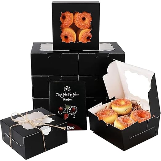 qiqee Black Cookie Boxes with Window 36packs 6x6x3 Black Bakery Box Pastry Box for Wedding Favor Birthday ＆ Party