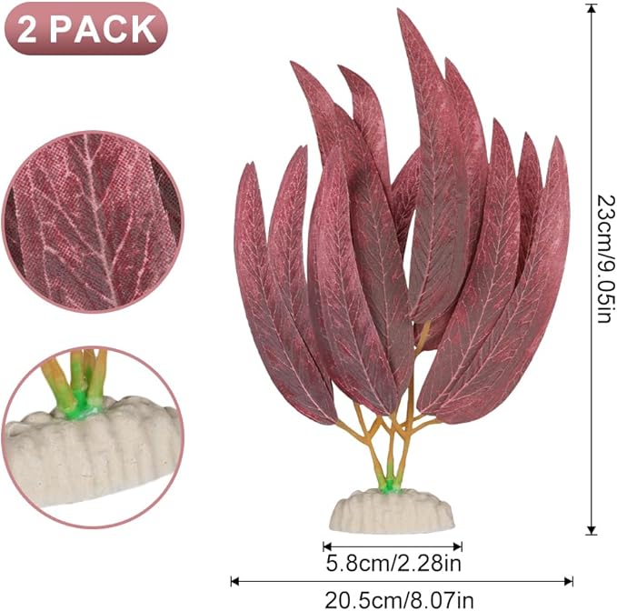 BEGONDIS 2Pcs Artificial Aquatic Plants Set - Lifelike Silk Fabric Leaves for Aquarium Decoration, Easy to Maintain, Vibrant Underwater Garden (Red)