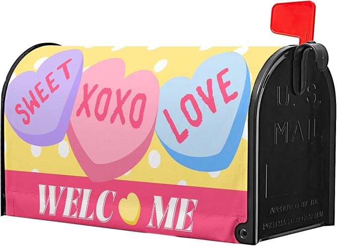 Welcome Valentines Day Mailbox Covers Magnetic Standard Size 18X21 Inch Love Heart Candy Polka Dot Mailbox Wraps Cover Decoration Outdoor Garden Home Yard Outside