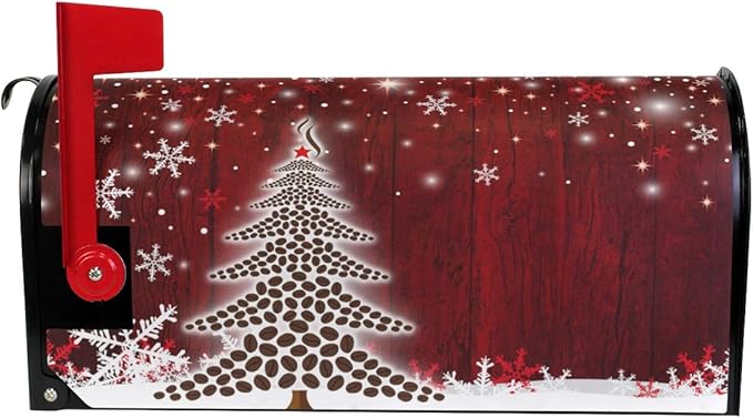 ALAZA Red Christmas Tree Magnetic Magnetic Mailbox Cover with Snowflakes Standard Size for Garden Yard Outdoor Decorations-18 x 20.8"