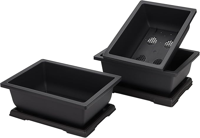 MANCHAP 3 Pack 11 Inch Large Plastic Bonsai Training Pots, Rectangular Bonsai Pot with Drainage Tray, Plant Flower Growing Bonsai Tree Planter for Garden, Yard, Home