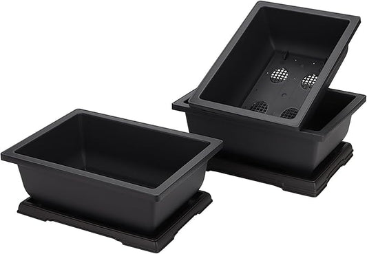 MANCHAP 3 Pack 11 Inch Large Plastic Bonsai Training Pots, Rectangular Bonsai Pot with Drainage Tray, Plant Flower Growing Bonsai Tree Planter for Garden, Yard, Home