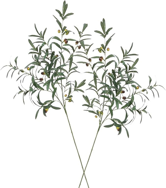 MeDecor Artificial Plants 2Pcs Greenery Stems, 39" Tall Faux Olive Plant Spring Summer Twig Branches Fake Green Plants Stem for Vase Home Party Wedding Garden Office Decorations