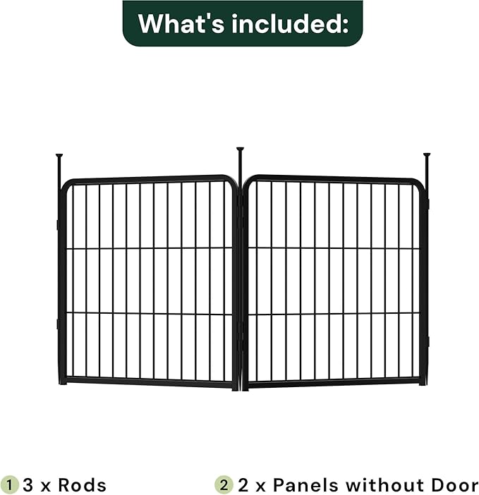 SunsGrove Garden Fence 24 in(H) x 3.7 ft(L) 2 Panels, Heavy Duty Metal Animal Barrier Fence for Dogs, Easy No-Dig Setup, Decorative Dog Fences, Black
