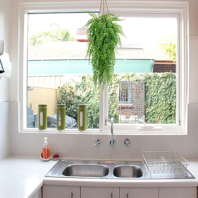 6 Pcs Artificial Hanging Ferns Plants Fake Hanging Plants Fake Ivy Boston Ferns Vine Outdoor Indoor Home Décor UV Resistant Plastic Plants (Green)