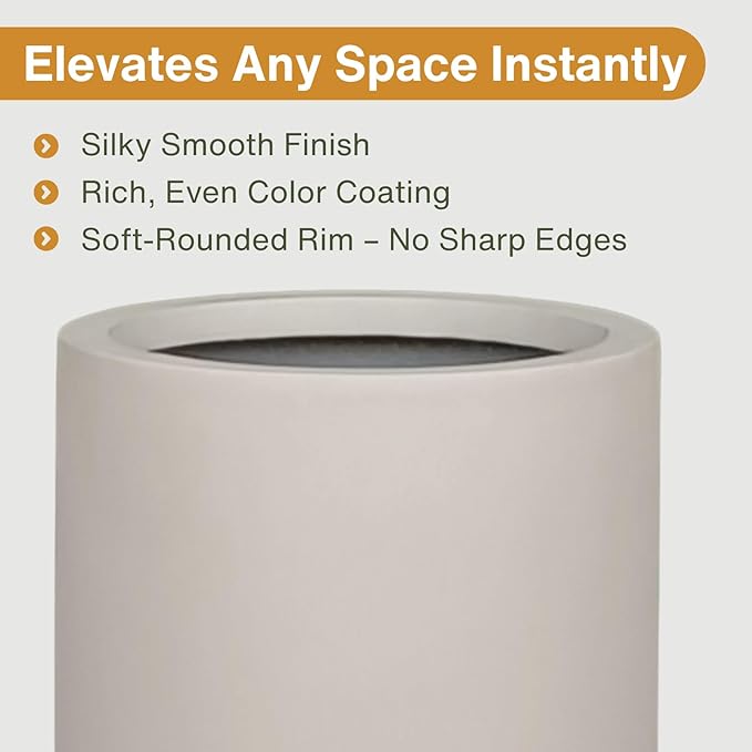 19.5"H x 9.8"D Tubo Fiberstone Cylinder Tall Planter, Christmas Tree Planter, Smooth Finishes, Weather Resistant for Indoor & Outdoor Use, Included 2 Extra Coco Mats (Taupe,8.2" Pot Opening)