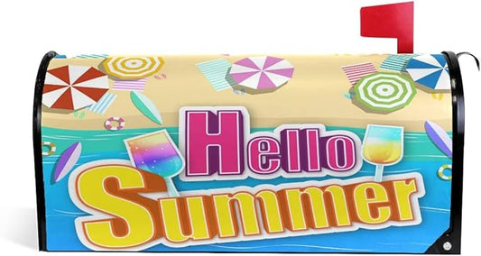 ALAZA Summer Time with Beach Magnetic Mailbox Cover MailWraps Garden Yard Home Decor for Outside Oversized-25.5" x20.8"