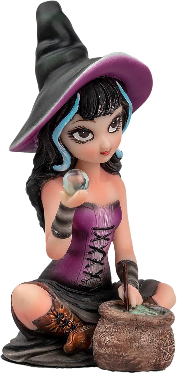 Purple Witch Resin Statue - Holding Magic Crystal Ball Home Decoration Halloween/Christmas Magician Theme Collectibles Mysterious Divination Gifts
