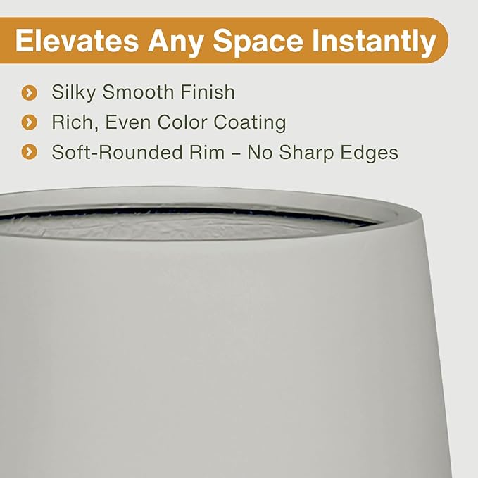 16.5"H x 15"D Corso Fiberstone Round Tapered Planter, Christmas Tree Planter, Smooth Finishes, Weather Resistant for Indoor & Outdoor Use, 2 Extra Coco Mats (Light Gray, 11.5" Pot Opening)