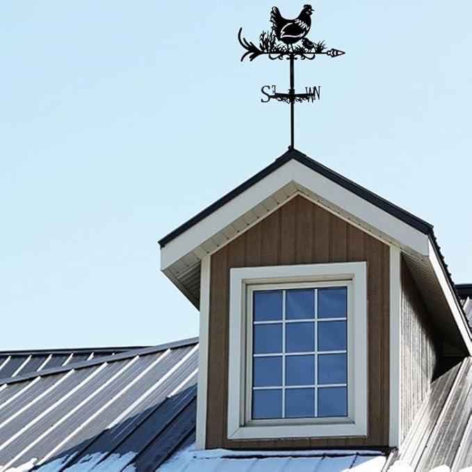 SUPERDANT Hen Weather Vane Chicken Wind Vanes for Yard Animals Metal Weathervane Roof Mount for Gardens Outside Black Weathervanes Farmhouse Farm Barn Sheds Patio Coop Outdoor Decorations