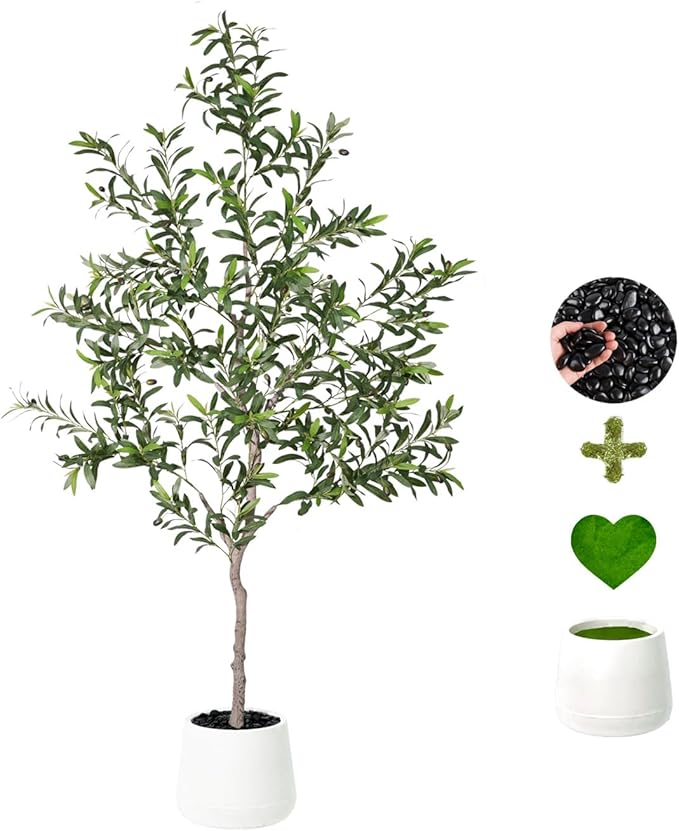 Artificial Olive Trees Indoor,Faux Olive Tree with White Planter Pot,Artificial Plants Lifelike Fruits for Home Office MeetingRoom Living Room Indoor Outdoor Decor(5ft)
