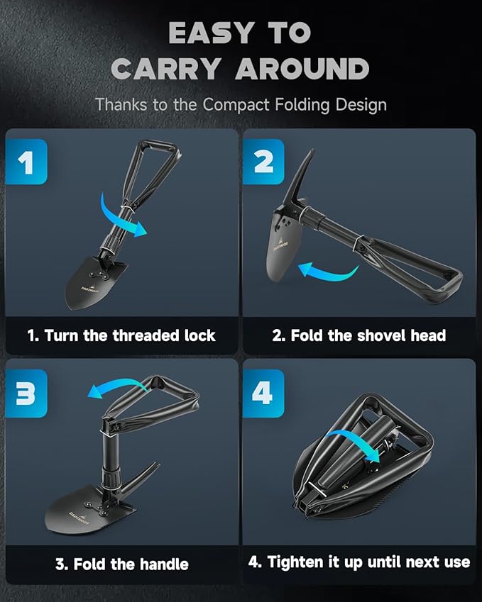 DARTMOOR Mini Folding Shovel High Carbon Steel, Portable Lightweight Outdoor Tactical Survival Foldable Mini Shovel, Entrenching Tool, Camping, Hiking, Digging, Backpacking, Car Emergency