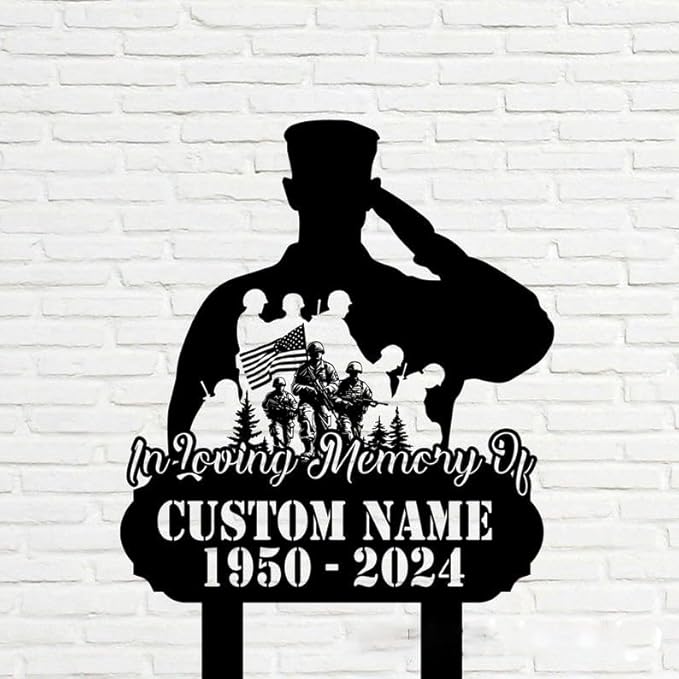Custom Soldier Memorial Stake – USA Army Metal Grave Marker, Veteran Garden Yard Stake Outdoor Decor (Fallen Soldier Memorial)