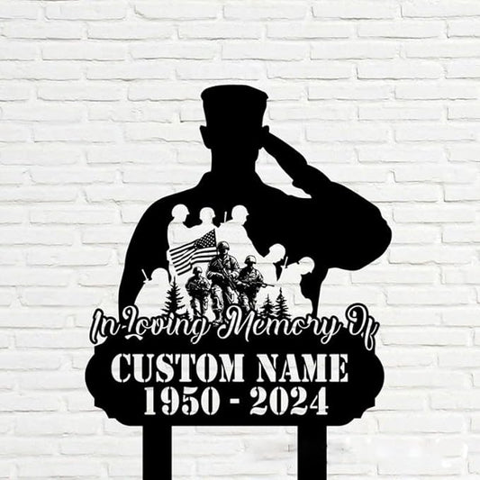 Custom Soldier Memorial Stake – USA Army Metal Grave Marker, Veteran Garden Yard Stake Outdoor Decor (Fallen Soldier Memorial)