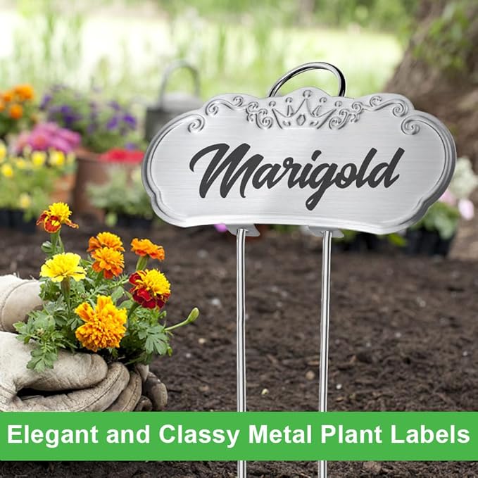 Metal Plant Labels, Tall Plant Labels, Garden Labels Outdoors for Flower, Fruit and Vegetable, Stainless Steel, Weatherproof (25 Pack, 4'' x 1.9'', Silver)