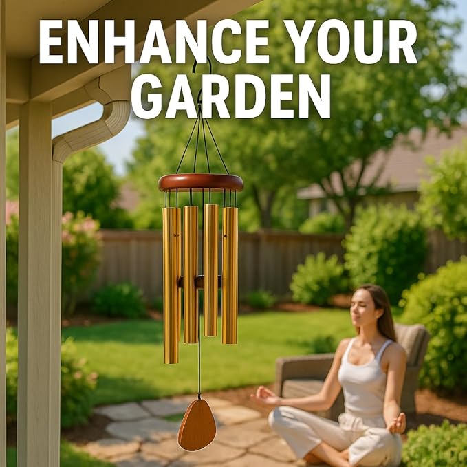 Large Aluminium Wind Chimes Outside, 34" Soothing Melodic Wind Chime, Suitable Outdoor Garden Patio Decor, Gift for Mom, Women, Neighbors (Gold)
