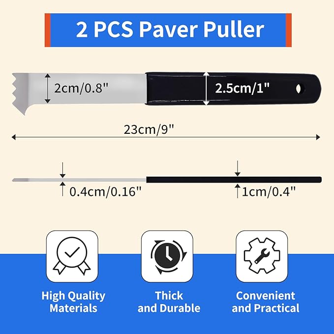 2Pcs Paver Removal Tool, Paver Extractor Tool Paver Puller with Joint Scraper Micro Teeth and Gripper Slots Paver Lifter Tool for Garden, Lawn, Patio, Yard Loose Brick Block Replacement