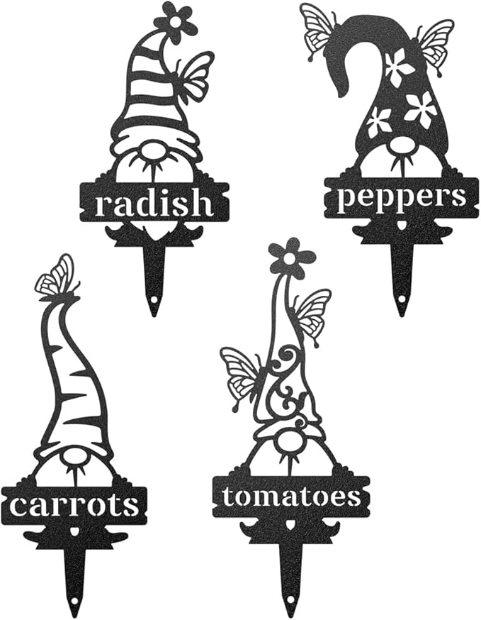 RealSteel 5 Pack Gnome Garden Labels – Vegetable & Plant Markers for Outdoor Plants, Herb & Flower Gardens – Weatherproof Metal Garden Décor