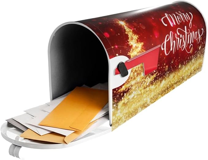 Mailbox Covers Merry Christmas Red Gold Magnetic Letter Post Box Cover Standard Size 21 x 18 Inch Garden Yard Home Decorative