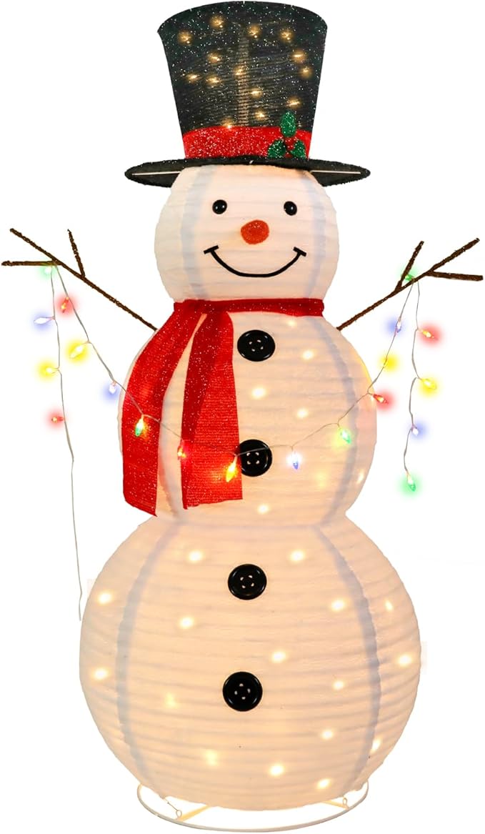 5 FT Lighted Christmas Snowmen Outdoor Decorations with 100 Warm White LED Lights Pre-lit 3D Glittered Snowmen for Lawn Yard Garden Yard Xmas Decor