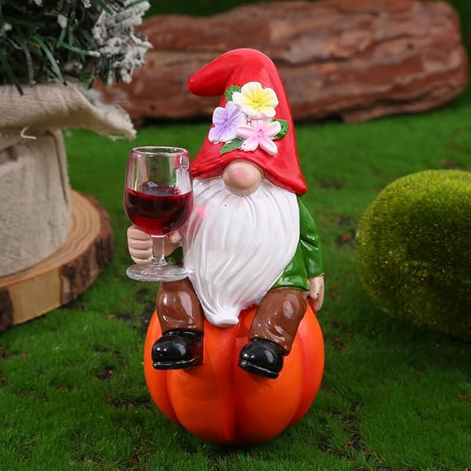 Outdoor Garden Gnome Pumpkin Statue, Handmade Scandinavian Decor, Table Decoration