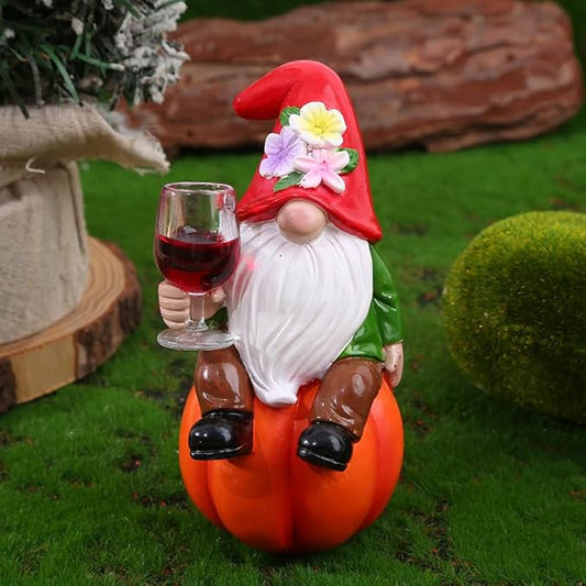 Outdoor Garden Gnome Pumpkin Statue, Handmade Scandinavian Decor, Table Decoration