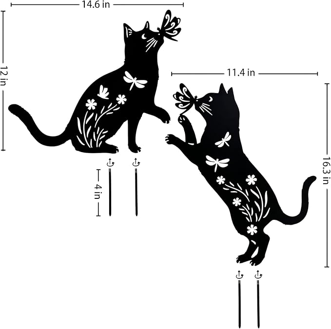 Christmas Gifts for Women Cat Metal Decorative Garden Stakes Cat Unique Gifts for Men Silhouette Statues for Yard Art, Outside, Patio, Outdoor Decor, Garden Decorations, Lawn Ornaments