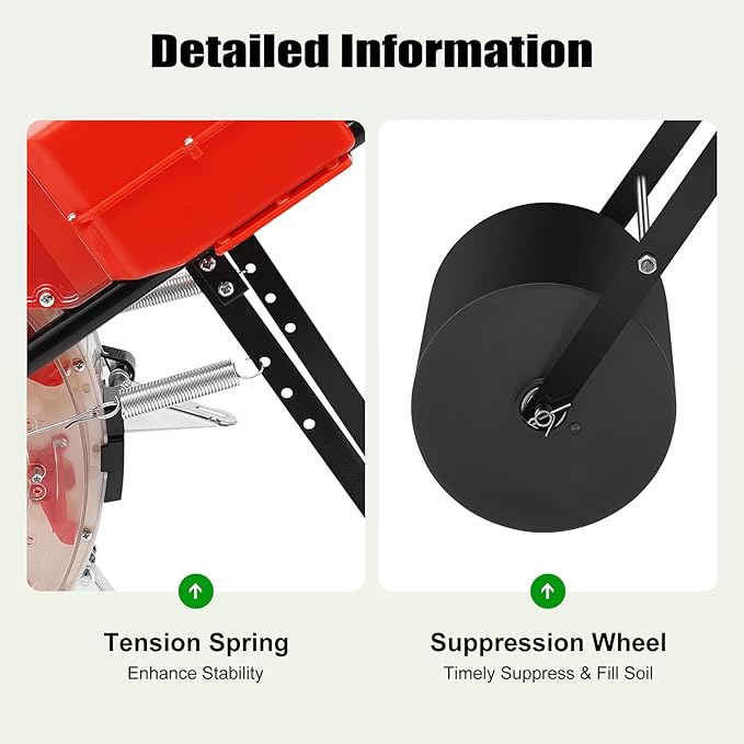 Manual Seeder Hand-Push Garden Seeder Planter with 8.27lbs Capacity Storage Box 16cm Spacing Garden Seeder and Fertilizer Spreader for Sowing Seeds Plants, 10 Nozzles