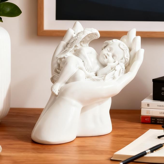 White Hand Angel Statue - Handmade Resin Home Decor, Indoor Outdoor Angel Figurine, Desktop Ornament, Ideal Blessing Gift for Parents & Friends