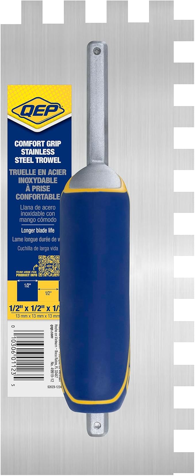 QEP Comfort Grip Stainless Steel Trowel Square-Notch 1/2" x 1/2" x 1/2"