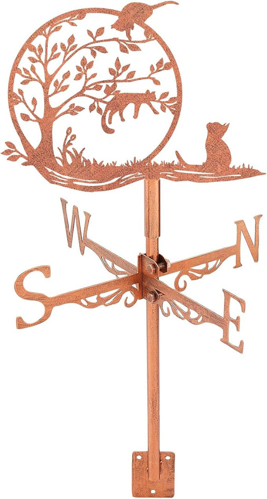 SUPERDANT Tree Cat Weather Vane Playing Cats Wind Vanes for Yard Animal Metal Weathervane Roof Mount for Gardens Outside Reddish Copper Weathervanes Farmhouse Farm Barn Sheds Patio Decorations