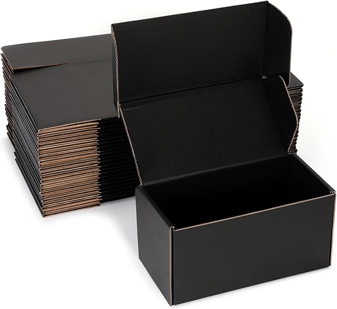 Small Shipping Boxes 8x4x4 Inch (25 Pack) - Sturdy Black Corrugated Cardboard Boxes for Small Business, Ecommerce, Mailing & Packaging | Recyclable Gift & Storage Boxes