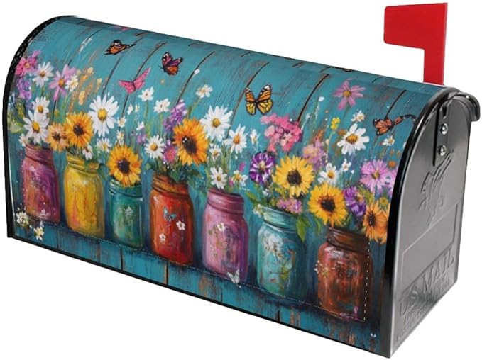 Flower Butterfly Mailbox Covers Magnetic Letterbox Covers 21x18 Inch for Garden Outdoor Decoration