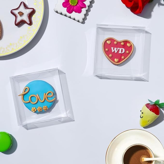 30 Pack 4x4x1.2inch Clear Single Cookies Boxes with Full Window Macaron Boxes Browines boxes Small Treat Boxes Candy Boxes Mini Pie Boxes for Wedding Birthday Party