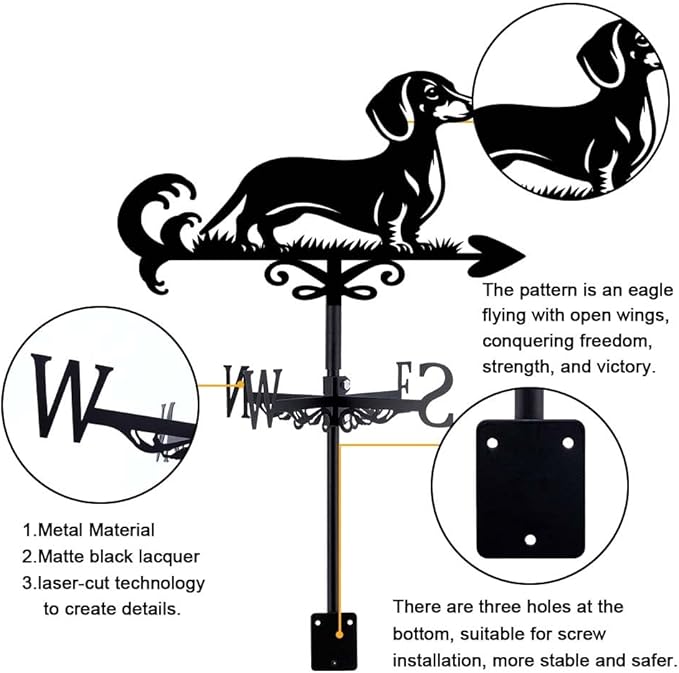 SUPERDANT Dog Weathervane Dachshund Weather Vane for Roof Mount Animal Metal Weathervane for Garden Dog Wind Direction Indicators for Farmhouse Yard Outdoor Farm Barn Sheds Patio Decoration